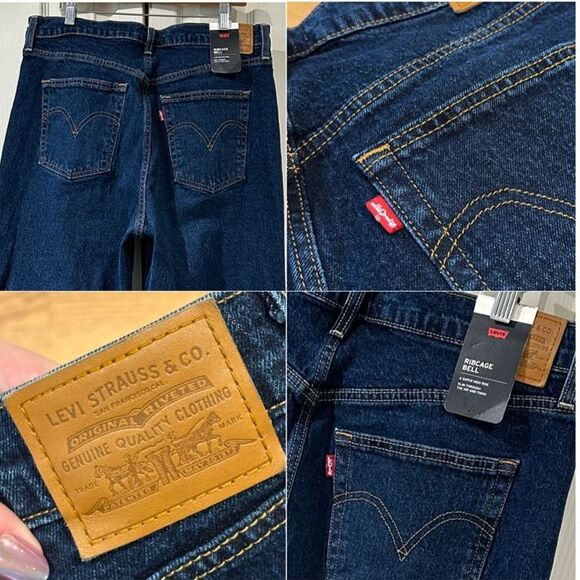 LIKE NEW Levi’s Premium Ribcage Bell Flare High Rise Bell Bottom Jeans Dark Wash - Picture 11 of 12